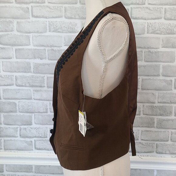 Vintage Wool Satin Brown Embroidered Vest NEW NOS Women 14 Western Acadamia - Picture 2 of 8